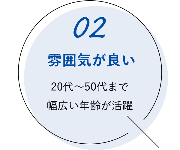 02：雰囲気が良い　20代～50代まで 幅広い年齢が活躍